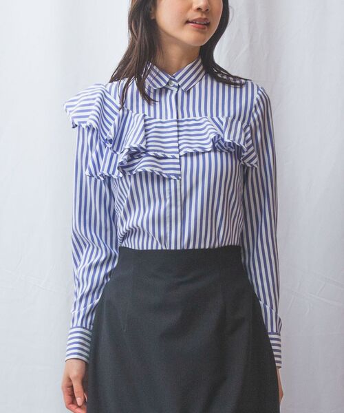 NARACAMICIE / ナラカミーチェ シャツ・ブラウス | 【NARACAMICIE】ストレッチストライプフロントフリル長袖シャツ | 詳細11