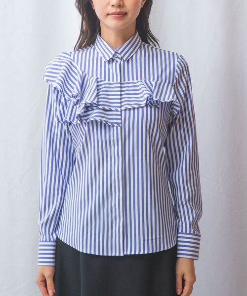 NARACAMICIE / ナラカミーチェ シャツ・ブラウス | 【NARACAMICIE】ストレッチストライプフロントフリル長袖シャツ | 詳細12
