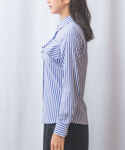 NARACAMICIE / ナラカミーチェ シャツ・ブラウス | 【NARACAMICIE】ストレッチストライプフロントフリル長袖シャツ | 詳細13