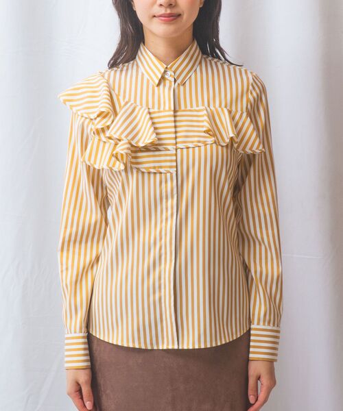 NARACAMICIE / ナラカミーチェ シャツ・ブラウス | 【NARACAMICIE】ストレッチストライプフロントフリル長袖シャツ | 詳細2