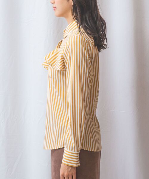 NARACAMICIE / ナラカミーチェ シャツ・ブラウス | 【NARACAMICIE】ストレッチストライプフロントフリル長袖シャツ | 詳細3