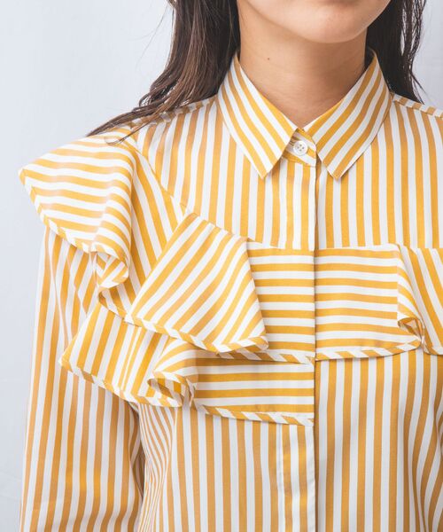 NARACAMICIE / ナラカミーチェ シャツ・ブラウス | 【NARACAMICIE】ストレッチストライプフロントフリル長袖シャツ | 詳細7