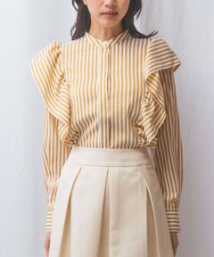 NARACAMICIE / ナラカミーチェ シャツ・ブラウス | 【NARACAMICIE】ストレッチストライプショルダーフリル長袖ブラウス