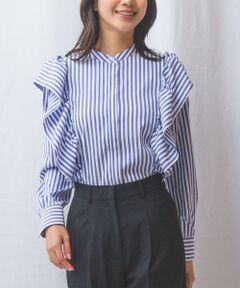 NARACAMICIE / ナラカミーチェ シャツ・ブラウス | 【NARACAMICIE】ストレッチストライプショルダーフリル長袖ブラウス
