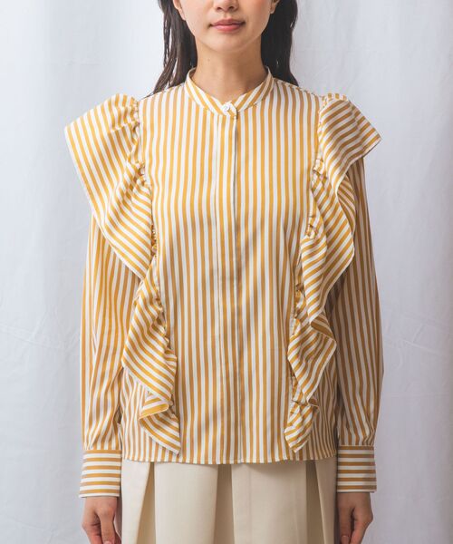 NARACAMICIE / ナラカミーチェ シャツ・ブラウス | 【NARACAMICIE】ストレッチストライプショルダーフリル長袖ブラウス | 詳細1