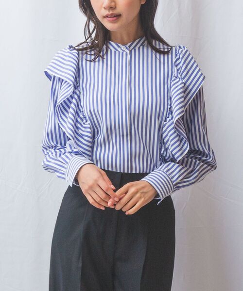 NARACAMICIE / ナラカミーチェ シャツ・ブラウス | 【NARACAMICIE】ストレッチストライプショルダーフリル長袖ブラウス | 詳細11