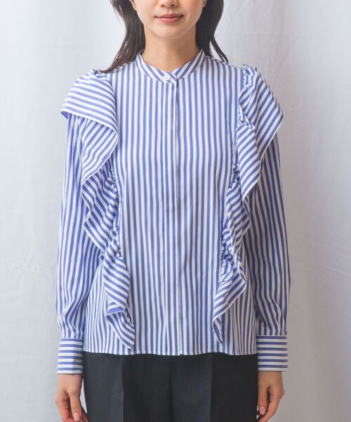 NARACAMICIE / ナラカミーチェ シャツ・ブラウス | 【NARACAMICIE】ストレッチストライプショルダーフリル長袖ブラウス | 詳細12