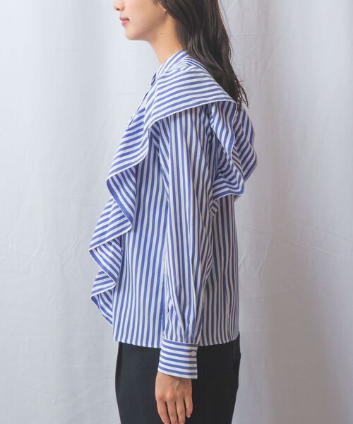 NARACAMICIE / ナラカミーチェ シャツ・ブラウス | 【NARACAMICIE】ストレッチストライプショルダーフリル長袖ブラウス | 詳細13