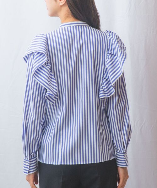 NARACAMICIE / ナラカミーチェ シャツ・ブラウス | 【NARACAMICIE】ストレッチストライプショルダーフリル長袖ブラウス | 詳細14