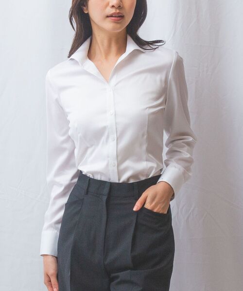 NARACAMICIE / ナラカミーチェ シャツ・ブラウス | 【NARACAMICIE】ツイルスタンドカラー長袖シャツ(ホワイト)