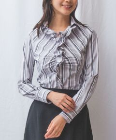 NARACAMICIE / ナラカミーチェ シャツ・ブラウス | 【NARACAMICIE】ストレッチランダムストライプスタンドフリル長袖ブラウス