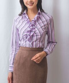 NARACAMICIE / ナラカミーチェ シャツ・ブラウス | 【NARACAMICIE】ストレッチランダムストライプスタンドフリル長袖ブラウス