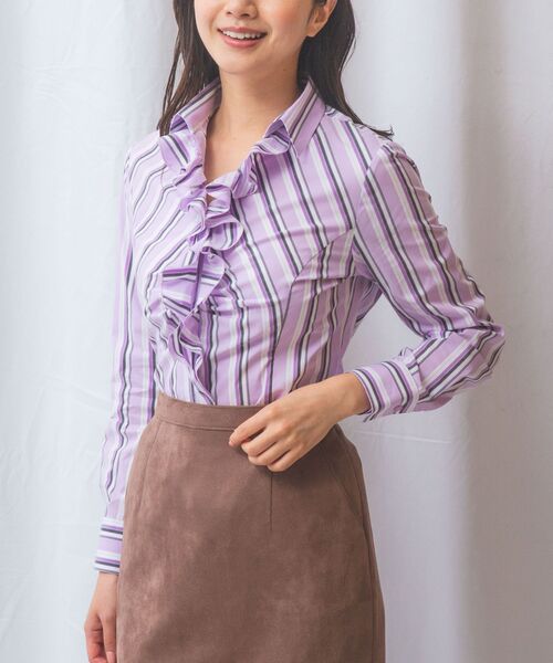 NARACAMICIE / ナラカミーチェ シャツ・ブラウス | 【NARACAMICIE】ストレッチランダムストライプスタンドフリル長袖ブラウス | 詳細12