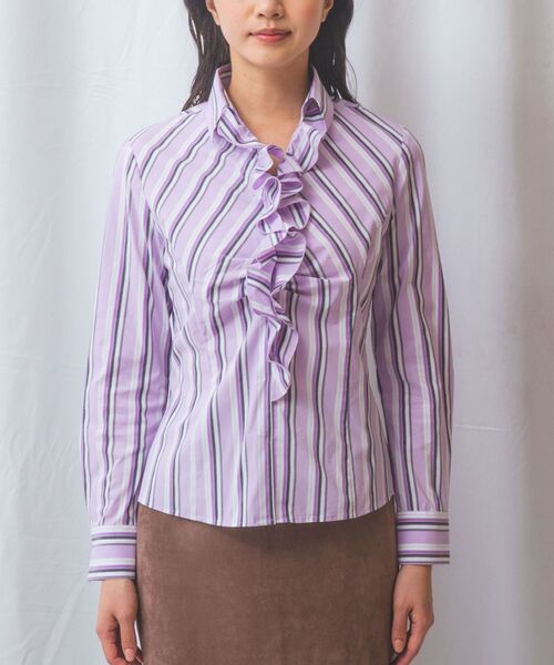 NARACAMICIE / ナラカミーチェ シャツ・ブラウス | 【NARACAMICIE】ストレッチランダムストライプスタンドフリル長袖ブラウス | 詳細13