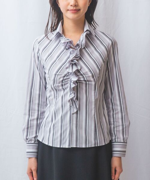 NARACAMICIE / ナラカミーチェ シャツ・ブラウス | 【NARACAMICIE】ストレッチランダムストライプスタンドフリル長袖ブラウス | 詳細2