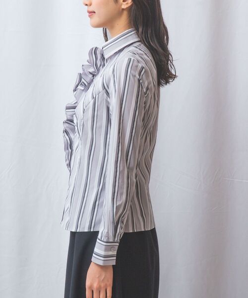 NARACAMICIE / ナラカミーチェ シャツ・ブラウス | 【NARACAMICIE】ストレッチランダムストライプスタンドフリル長袖ブラウス | 詳細3