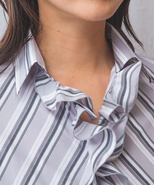 NARACAMICIE / ナラカミーチェ シャツ・ブラウス | 【NARACAMICIE】ストレッチランダムストライプスタンドフリル長袖ブラウス | 詳細5