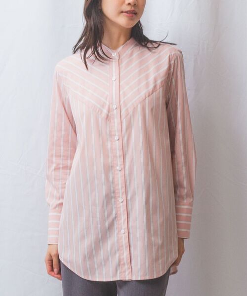 NARACAMICIE/ナラカミーチェ 【NARACAMICIE】ランダムストライプテントライン長袖ブラウス ピンク 1(M)9号 NARACAMICIE/ナラカミーチェ 【NARACAMICIE】ランダムストライプテントライン長袖ブラウス ピンク 1(M)9号