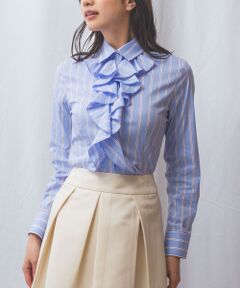 NARACAMICIE / ナラカミーチェ シャツ・ブラウス | 【NARACAMICIE】ランダムストライプフロントフリル長袖シャツ