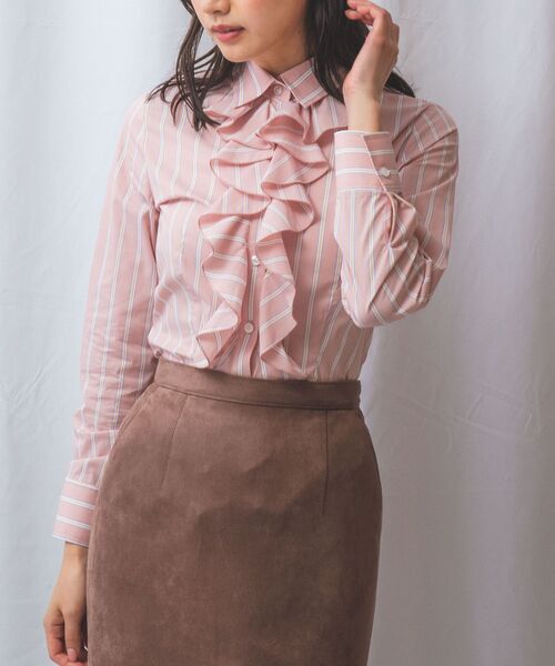 NARACAMICIE / ナラカミーチェ シャツ・ブラウス | 【NARACAMICIE】ランダムストライプフロントフリル長袖シャツ | 詳細1