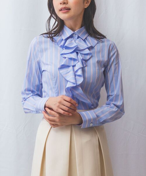 NARACAMICIE / ナラカミーチェ シャツ・ブラウス | 【NARACAMICIE】ランダムストライプフロントフリル長袖シャツ | 詳細12
