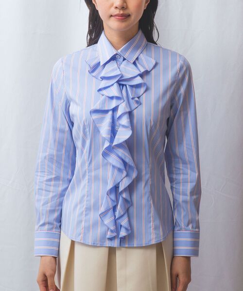 NARACAMICIE / ナラカミーチェ シャツ・ブラウス | 【NARACAMICIE】ランダムストライプフロントフリル長袖シャツ | 詳細13