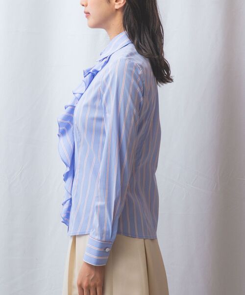 NARACAMICIE / ナラカミーチェ シャツ・ブラウス | 【NARACAMICIE】ランダムストライプフロントフリル長袖シャツ | 詳細14