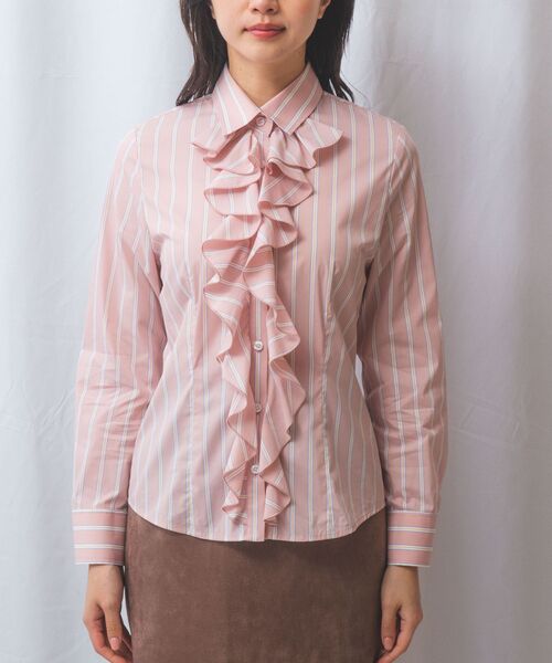 NARACAMICIE / ナラカミーチェ シャツ・ブラウス | 【NARACAMICIE】ランダムストライプフロントフリル長袖シャツ | 詳細2