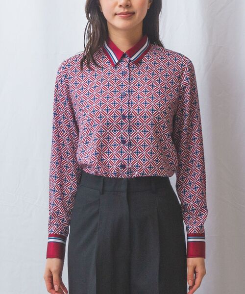 NARACAMICIE / ナラカミーチェ シャツ・ブラウス | 【NARACAMICIE】幾何柄サテン長袖シャツ | 詳細1