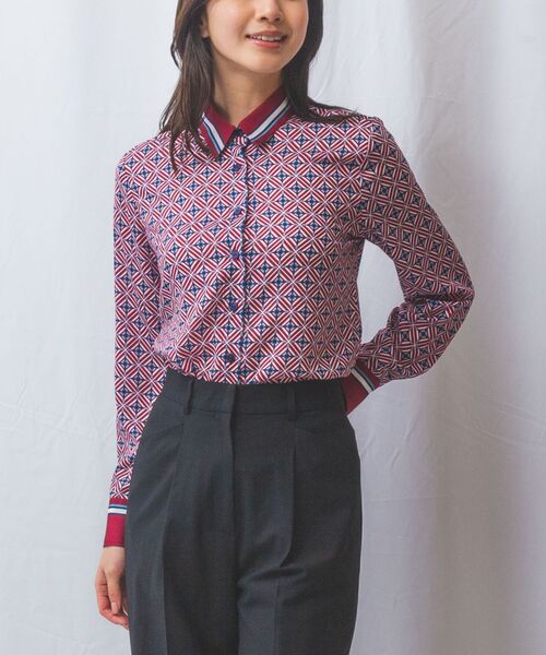 NARACAMICIE / ナラカミーチェ シャツ・ブラウス | 【NARACAMICIE】幾何柄サテン長袖シャツ(ボルドー)
