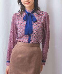 NARACAMICIE / ナラカミーチェ シャツ・ブラウス | 【NARACAMICIE】幾何柄サテンボウタイ付長袖ブラウス