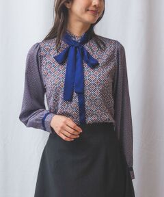 NARACAMICIE / ナラカミーチェ シャツ・ブラウス | 【NARACAMICIE】幾何柄サテンボウタイ付長袖ブラウス