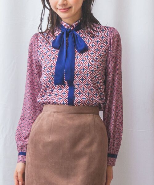 NARACAMICIE / ナラカミーチェ シャツ・ブラウス | 【NARACAMICIE】幾何柄サテンボウタイ付長袖ブラウス | 詳細1