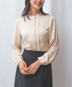 【NARACAMICIE】サテンストライプフロントタック長袖ブラウス
