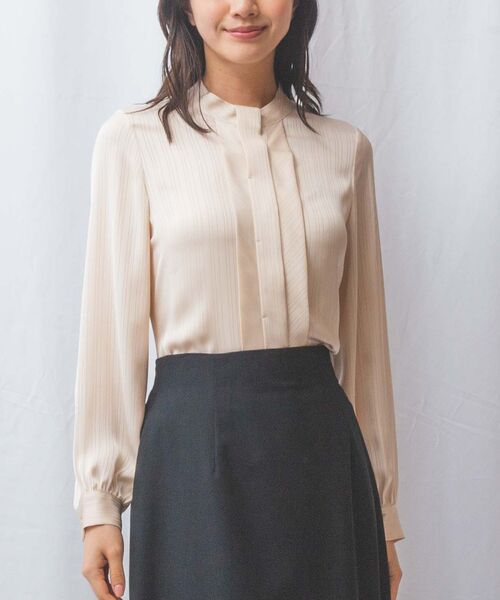 NARACAMICIE / ナラカミーチェ シャツ・ブラウス | 【NARACAMICIE】サテンストライプフロントタック長袖ブラウス | 詳細1