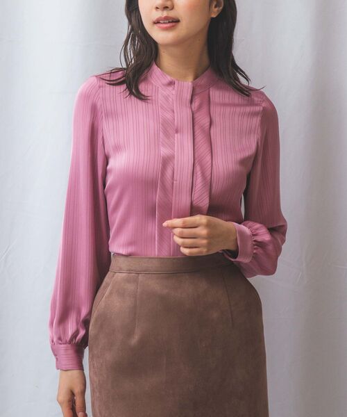 NARACAMICIE / ナラカミーチェ シャツ・ブラウス | 【NARACAMICIE】サテンストライプフロントタック長袖ブラウス(ピンク)