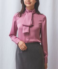 NARACAMICIE / ナラカミーチェ シャツ・ブラウス | 【NARACAMICIE】サテンストライプボウタイ長袖ブラウス