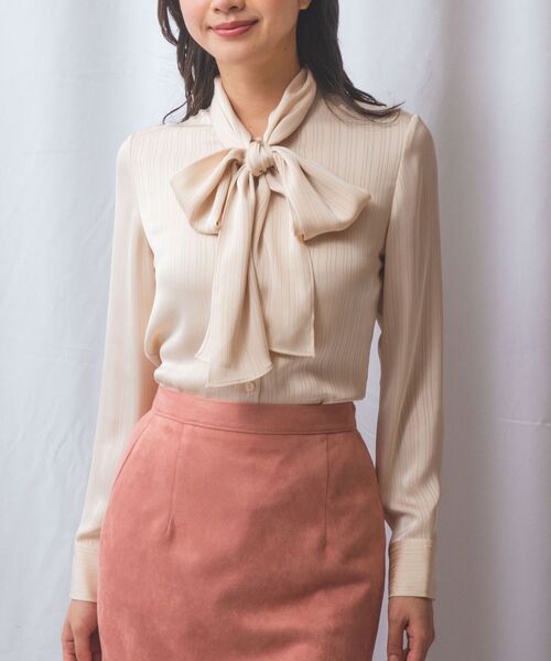 NARACAMICIE / ナラカミーチェ シャツ・ブラウス | 【NARACAMICIE】サテンストライプボウタイ長袖ブラウス | 詳細1