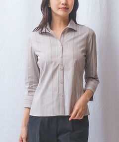 NARACAMICIE / ナラカミーチェ シャツ・ブラウス | 【NARACAMICIE】ストライプスタンドカラー七分袖シャツ
