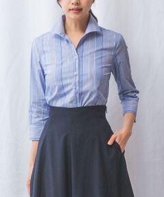 NARACAMICIE / ナラカミーチェ シャツ・ブラウス | 【NARACAMICIE】ストライプスタンドカラー七分袖シャツ