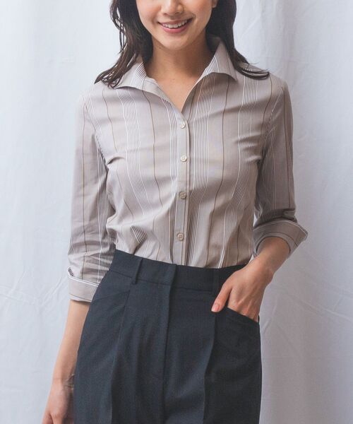 NARACAMICIE / ナラカミーチェ シャツ・ブラウス | 【NARACAMICIE】ストライプスタンドカラー七分袖シャツ | 詳細1