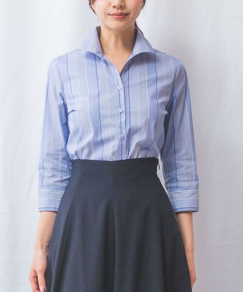 NARACAMICIE / ナラカミーチェ シャツ・ブラウス | 【NARACAMICIE】ストライプスタンドカラー七分袖シャツ | 詳細11