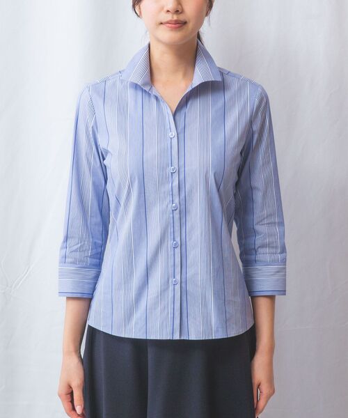 NARACAMICIE / ナラカミーチェ シャツ・ブラウス | 【NARACAMICIE】ストライプスタンドカラー七分袖シャツ | 詳細12