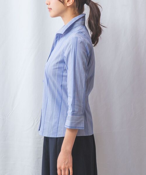 NARACAMICIE / ナラカミーチェ シャツ・ブラウス | 【NARACAMICIE】ストライプスタンドカラー七分袖シャツ | 詳細13