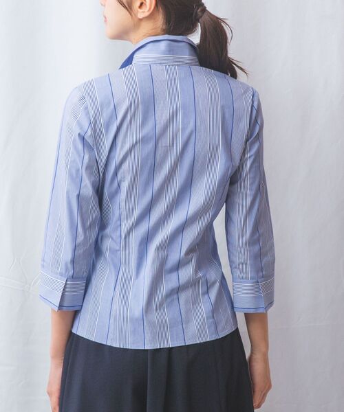 NARACAMICIE / ナラカミーチェ シャツ・ブラウス | 【NARACAMICIE】ストライプスタンドカラー七分袖シャツ | 詳細14