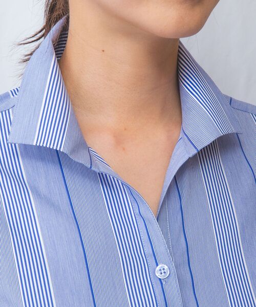 NARACAMICIE / ナラカミーチェ シャツ・ブラウス | 【NARACAMICIE】ストライプスタンドカラー七分袖シャツ | 詳細15