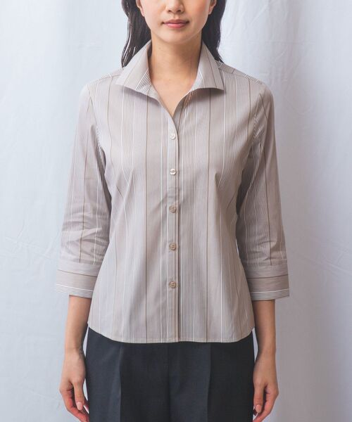 NARACAMICIE / ナラカミーチェ シャツ・ブラウス | 【NARACAMICIE】ストライプスタンドカラー七分袖シャツ | 詳細2