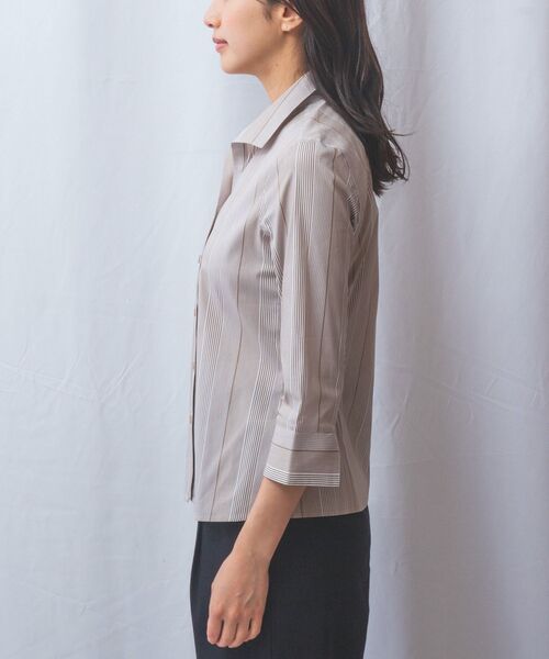 NARACAMICIE / ナラカミーチェ シャツ・ブラウス | 【NARACAMICIE】ストライプスタンドカラー七分袖シャツ | 詳細3