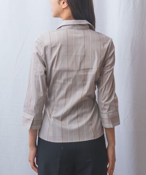 NARACAMICIE / ナラカミーチェ シャツ・ブラウス | 【NARACAMICIE】ストライプスタンドカラー七分袖シャツ | 詳細4