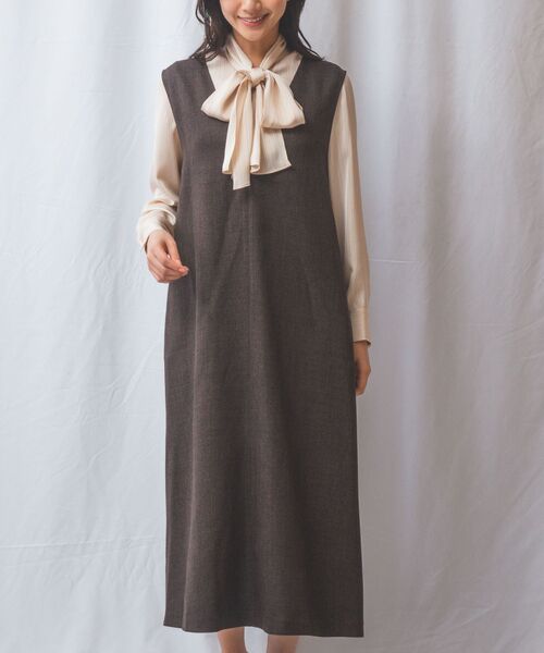 NARACAMICIE / ナラカミーチェ ミニ・ひざ丈スカート | 【NARACAMICIE】ラチネジャンパースカート(ブラウン)